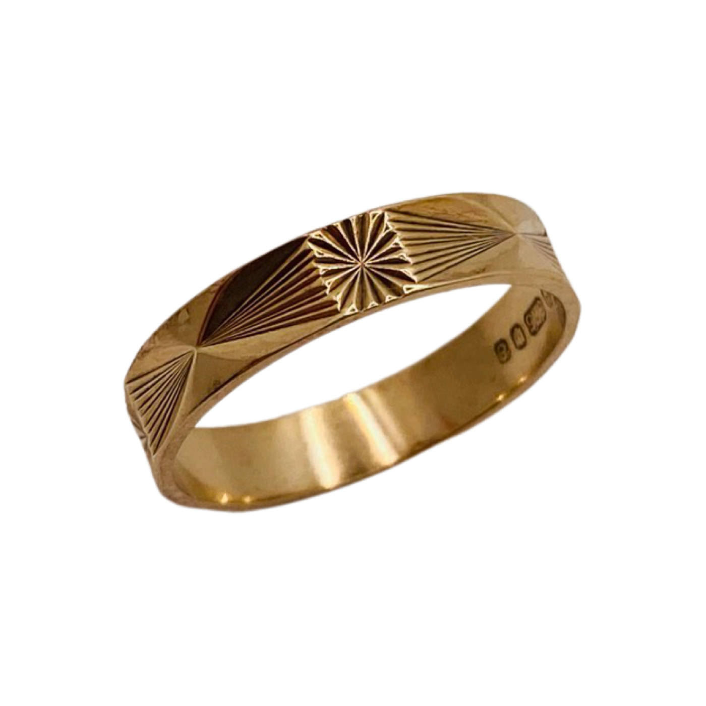 9ct Gold Fan and Starburst Panel Band Ring