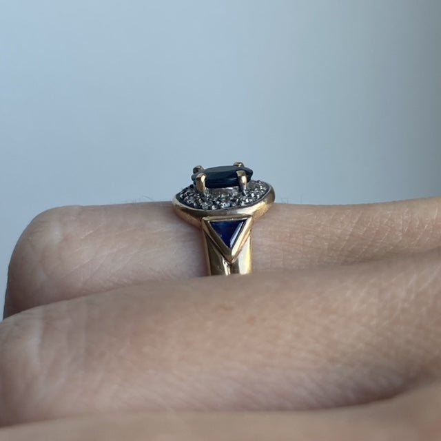 9ct Gold Sapphire Shapes and Diamond RIng