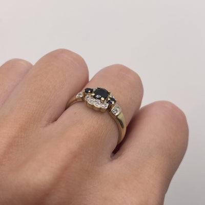 9ct Gold Sapphire Diamond & Sapphire Trio Ring