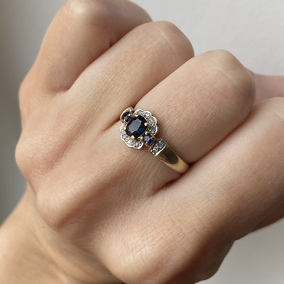 9ct Gold Sapphire Diamond & Sapphire Trio Ring