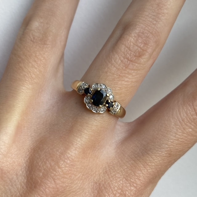 9ct Gold Sapphire Diamond & Sapphire Trio Ring