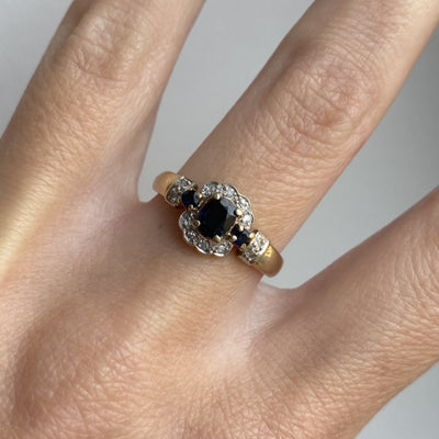 9ct Gold Sapphire Diamond & Sapphire Trio Ring