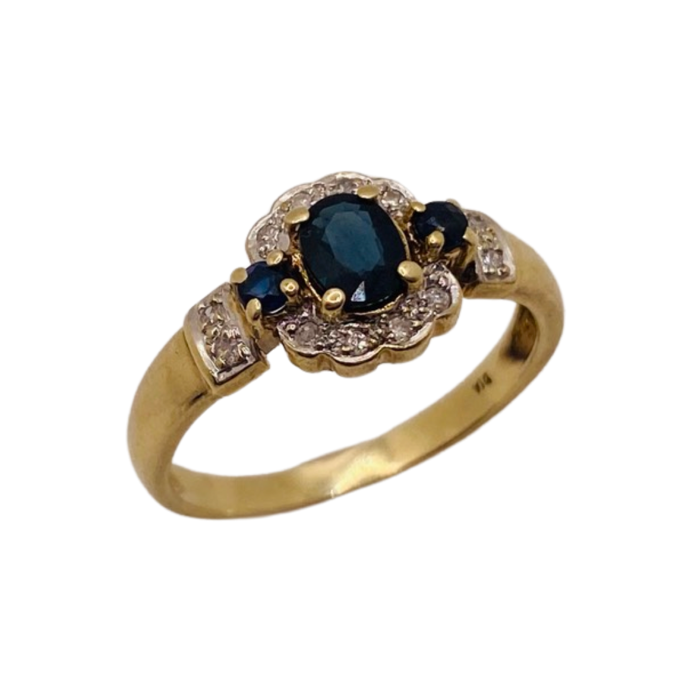 9ct Gold Sapphire Diamond & Sapphire Trio Ring