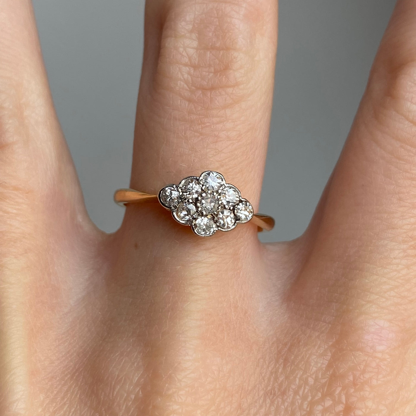 18ct Gold Old Cut Diamond Cloud Cluster Ring