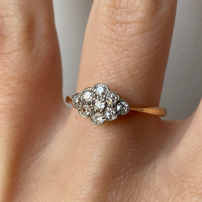 18ct Gold Old Cut Diamond Cloud Cluster Ring