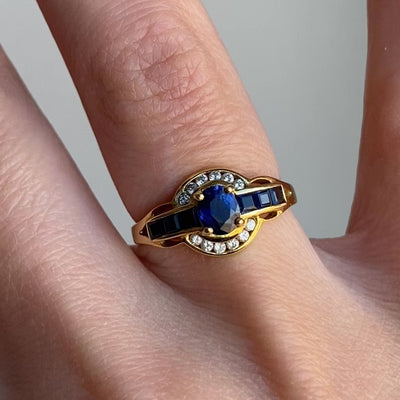 18ct Gold Swiss Sapphire and Diamond Halo Ring