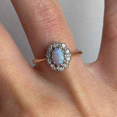 18ct Gold Opal & Diamond Cluster Ring